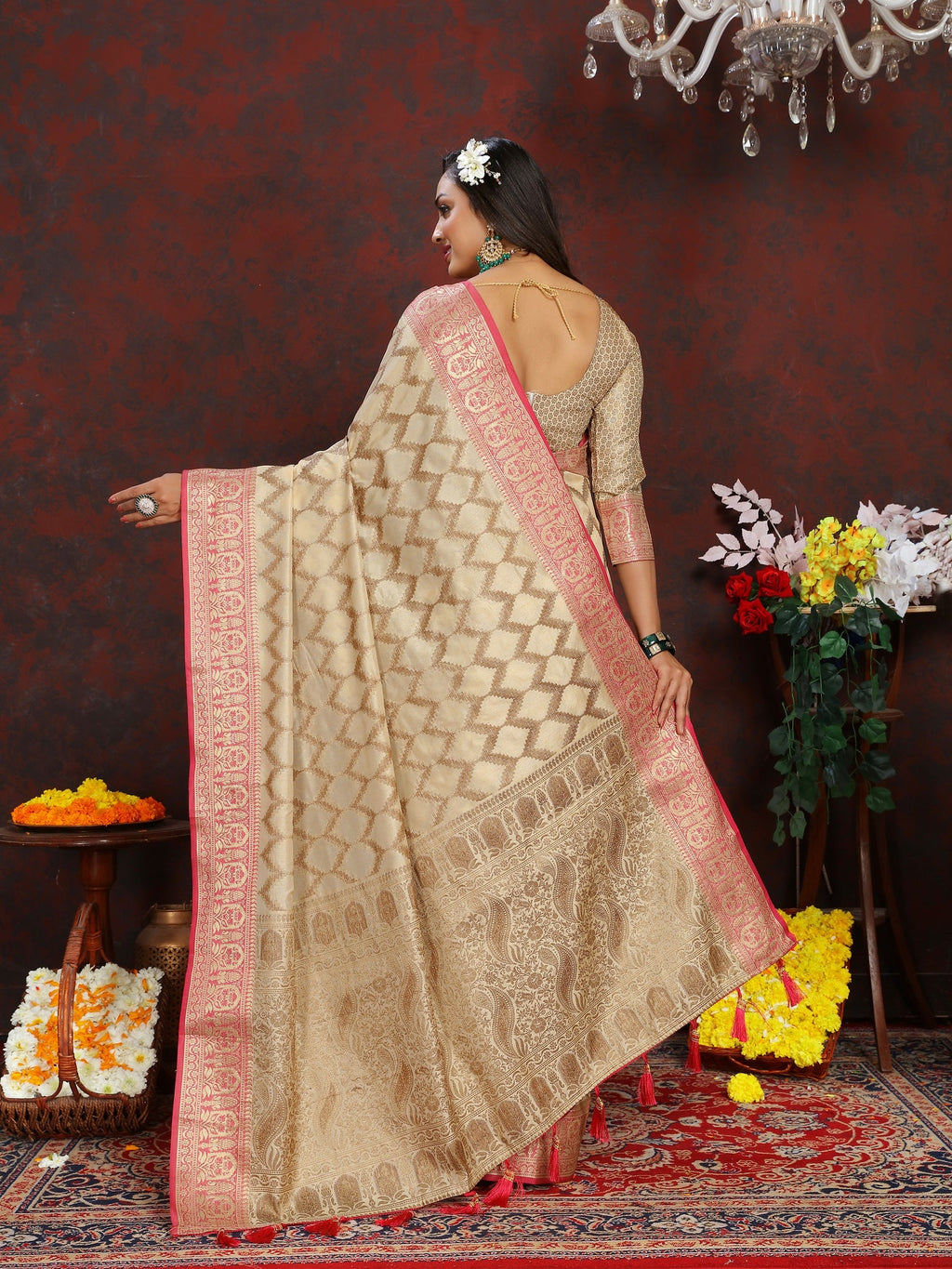 Vedant Vastram Beige Color Banarasi Silk Saree - Beige