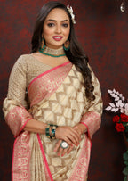 Vedant Vastram Beige Color Banarasi Silk Saree - Beige