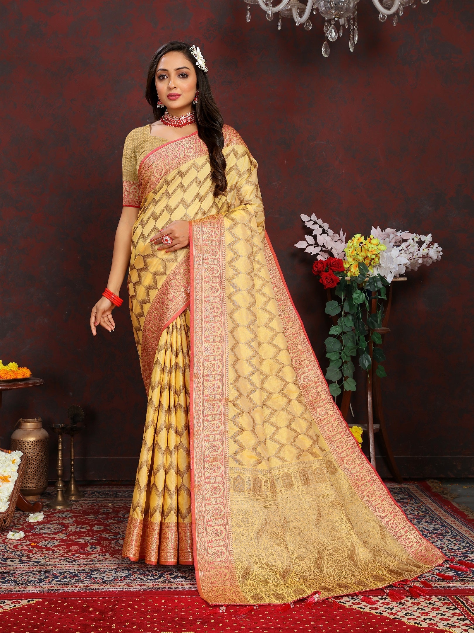 Vedant Vastram Mustard Color Banarasi Silk Saree - Mustard
