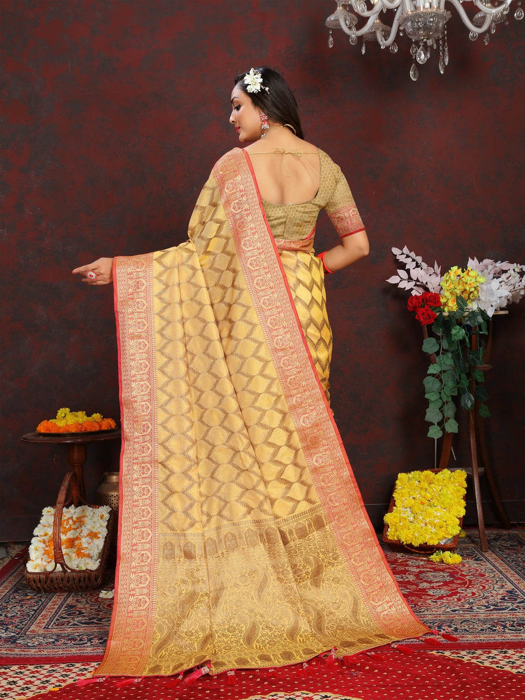 Vedant Vastram Mustard Color Banarasi Silk Saree - Mustard