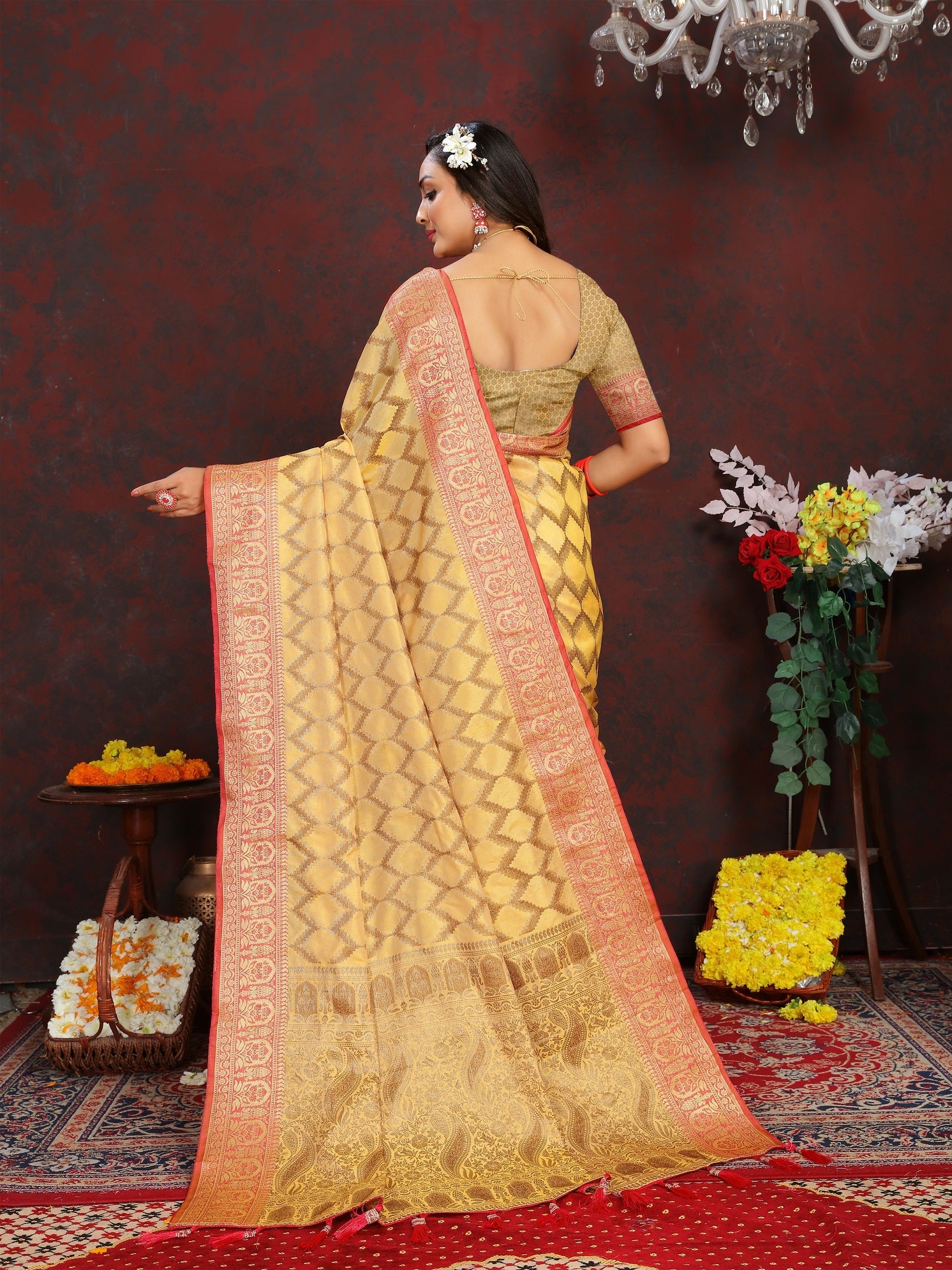 Vedant Vastram Mustard Color Banarasi Silk Saree - Mustard