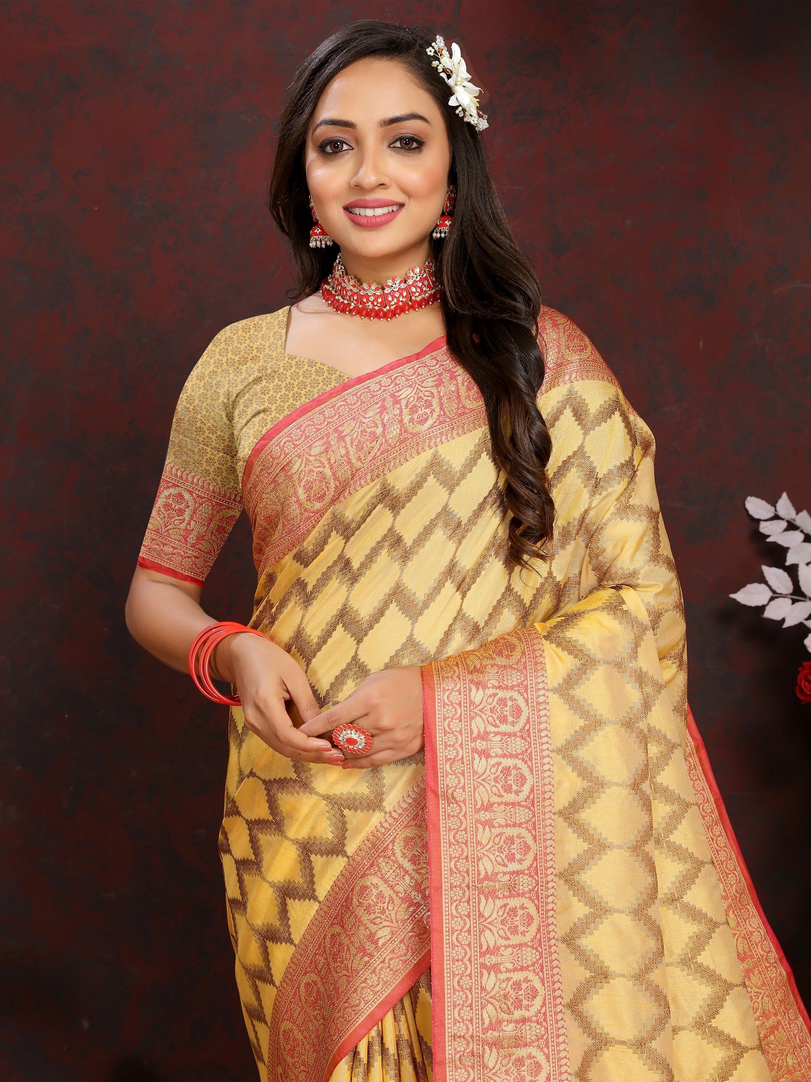 Vedant Vastram Mustard Color Banarasi Silk Saree - Mustard