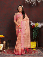 Vedant Vastram Peach Color Banarasi Silk Saree - Peach