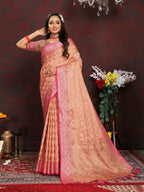 Vedant Vastram Peach Color Banarasi Silk Saree - Peach