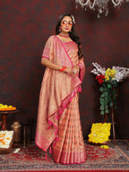 Vedant Vastram Peach Color Banarasi Silk Saree - Peach