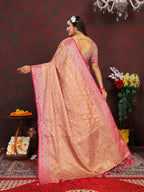 Vedant Vastram Peach Color Banarasi Silk Saree - Peach