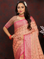 Vedant Vastram Peach Color Banarasi Silk Saree - Peach