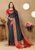 Vedant Vastram Black Color Paithani Silk Saree - Black