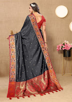 Vedant Vastram Black Color Paithani Silk Saree - Black