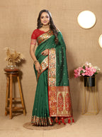 Vedant Vastram Bottle Green Color Paithani Silk Saree - Bottle Green
