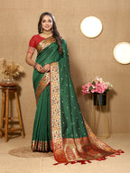 Vedant Vastram Bottle Green Color Paithani Silk Saree - Bottle Green