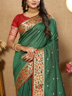 Vedant Vastram Bottle Green Color Paithani Silk Saree - Bottle Green