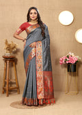 Vedant Vastram Grey Color Paithani Silk Saree - Grey
