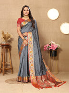 Vedant Vastram Grey Color Paithani Silk Saree - Grey