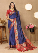 Vedant Vastram Navy Blue Color Paithani Silk Saree - Navy Blue