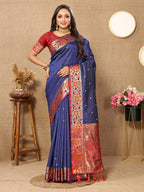 Vedant Vastram Navy Blue Color Paithani Silk Saree - Navy Blue
