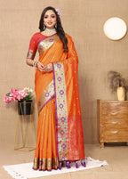 Vedant Vastram Orange Color Paithani Silk Saree - Orange