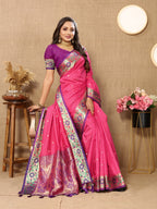 Vedant Vastram Pink Color Paithani Silk Saree - Pink