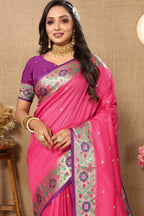 Vedant Vastram Pink Color Paithani Silk Saree - Pink