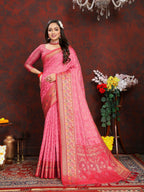 Vedant Vastram Baby Pink Color Kanjeevaram Organza Silk Saree - Baby Pink