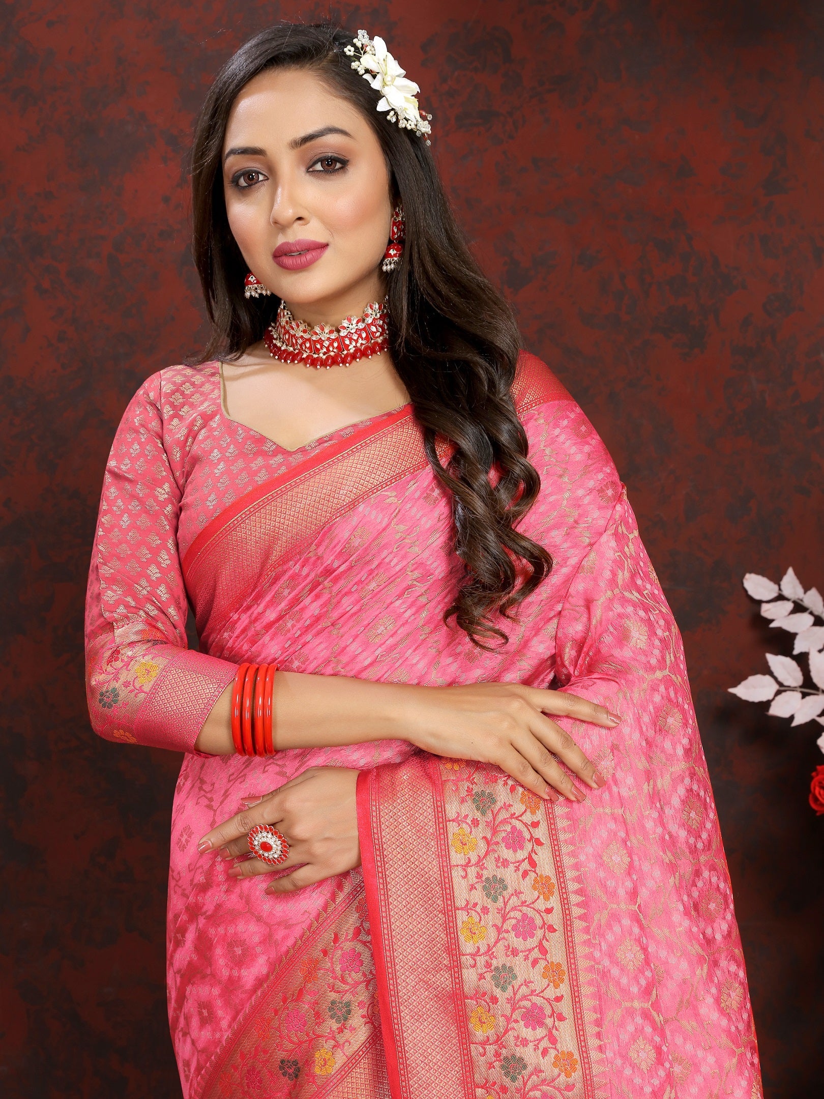 Vedant Vastram Baby Pink Color Kanjeevaram Organza Silk Saree - Baby Pink