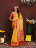 Vedant Vastram Mustard Color Kanjeevaram Organza Silk Saree - Mustard