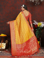 Vedant Vastram Mustard Color Kanjeevaram Organza Silk Saree - Mustard