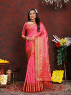Vedant Vastram Pink Color Kanjeevaram Organza Silk Saree - Pink