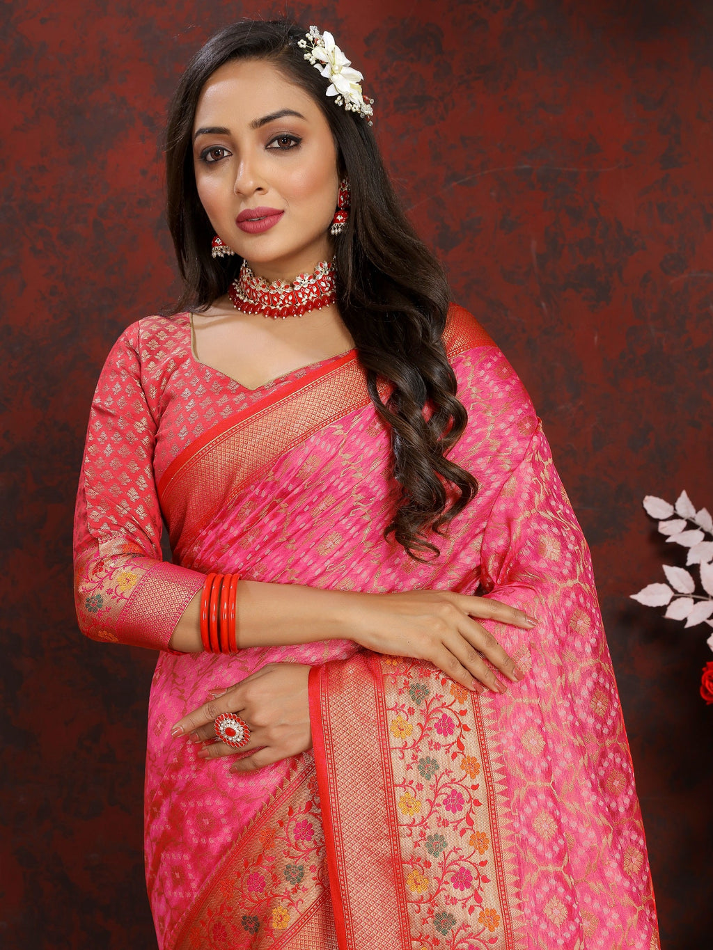 Vedant Vastram Pink Color Kanjeevaram Organza Silk Saree - Pink