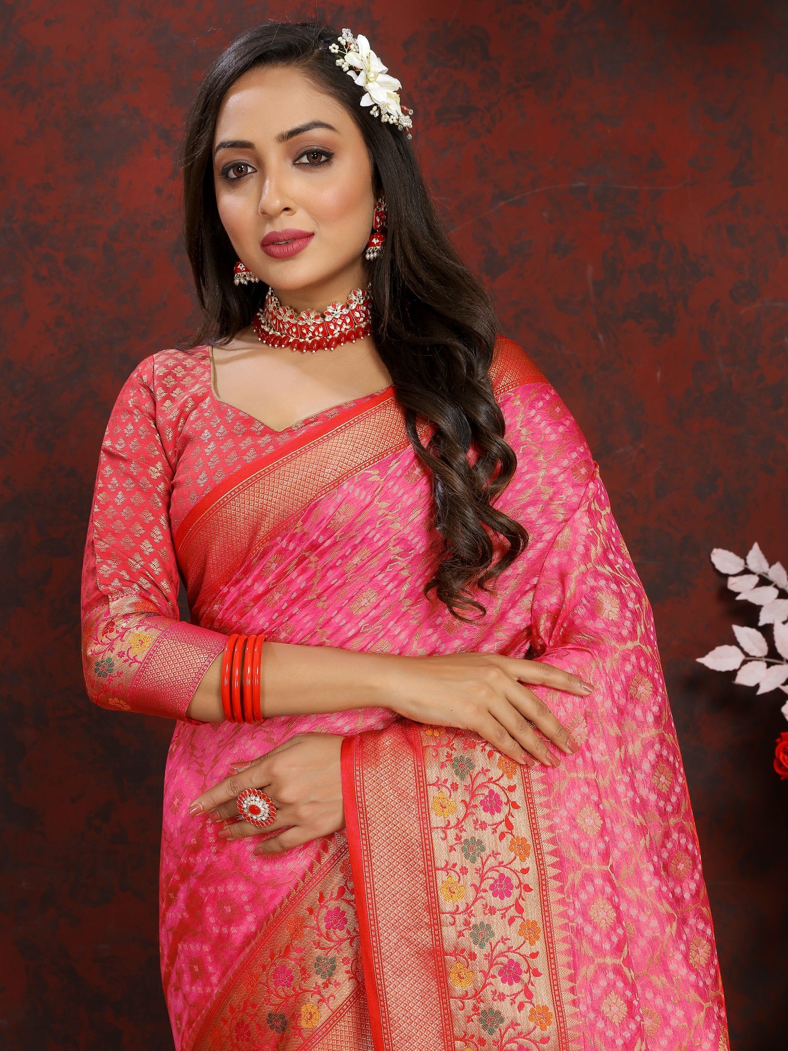 Vedant Vastram Pink Color Kanjeevaram Organza Silk Saree - Pink