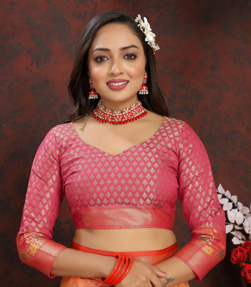 Vedant Vastram Pink Color Kanjeevaram Organza Silk Saree - Pink