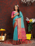 Vedant Vastram Rama Color Kanjeevaram Organza Silk Saree - Rama