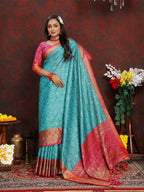 Vedant Vastram Rama Color Kanjeevaram Organza Silk Saree - Rama