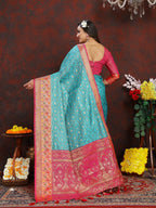 Vedant Vastram Rama Color Kanjeevaram Organza Silk Saree - Rama