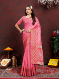 Vedant Vastram Baby Pink Color Kanjeevaram Organza Silk Saree - Baby Pink