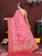 Vedant Vastram Baby Pink Color Kanjeevaram Organza Silk Saree - Baby Pink