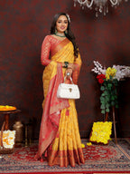 Vedant Vastram Mustard Color Kanjeevaram Organza Silk Saree - Mustard