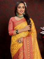 Vedant Vastram Mustard Color Kanjeevaram Organza Silk Saree - Mustard