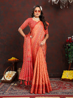 Vedant Vastram Peach Color Kanjeevaram Organza Silk Saree - Peach