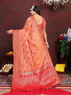 Vedant Vastram Peach Color Kanjeevaram Organza Silk Saree - Peach
