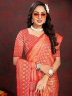 Vedant Vastram Peach Color Kanjeevaram Organza Silk Saree - Peach
