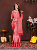 Vedant Vastram Pink Color Kanjeevaram Organza Silk Saree - Pink