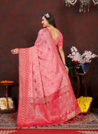 Vedant Vastram Pink Color Kanjeevaram Organza Silk Saree - Pink