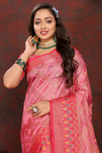 Vedant Vastram Pink Color Kanjeevaram Organza Silk Saree - Pink