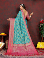Vedant Vastram Rama Color Kanjeevaram Organza Silk Saree - Rama