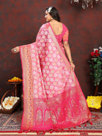 Vedant Vastram Pink Color Kanjeevaram Organza Silk Saree - Pink
