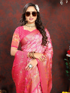 Vedant Vastram Pink Color Kanjeevaram Organza Silk Saree - Pink