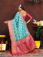Vedant Vastram Turquoise Color Kanjeevaram Organza Silk Saree - Turquoise