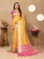 Vedant Vastram Mustard Color Kanjeevaram Patola Silk Saree - Mustard