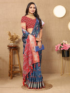 Vedant Vastram Navy Blue Color Kanjeevaram Patola Silk Saree - Navy Blue